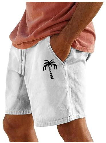 Men Shorts Resort 3D Printed Shorts Elastic Waist Drawstring Style Holiday Beach Pants Mens Loose Fit Shorts Gym Shorts Men's Cargo Sports Shorts Casual Pants (White, M)