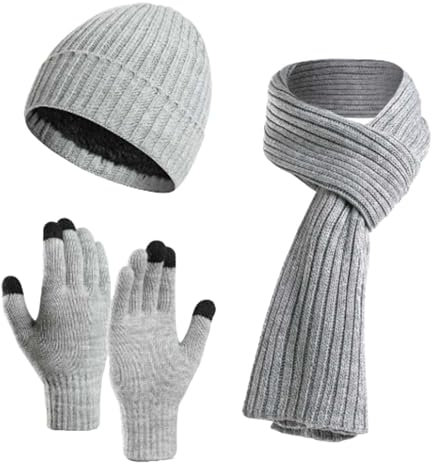 Sobzia mütze-schal-set-mädchen-10-jahre, Wintermütze Loop Schal und Handschuhe Set, Warmer Bommelmütze Winterhandschuhe Damen mit Fleecefutter