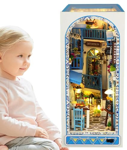 Book Nook Kit, Doll House Book Nook Miniature Kit, Artisan Bookend Kits, Bookshelf Miniatures, Miniature Diorama Kits, Colorful Design Book Nook Crafts for Table Shelf