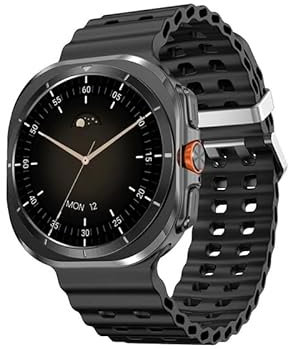 XINDADA W7 Smart Watch Amoled HD Screen Voice Assistant Compass Heart Rate Blood Pressure Monitor SOS Sports Smartwatch (Black)