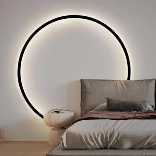 AstrizLamp Kreis Wandleuchte 100cm Schwarz Minimalistische Runde Wandlampe Große Indirektes Licht Dimmbar USB Wohnzimmer LED Ring Wandleuchten mit Stecker, für Geschäft Büro Cafe Flur Arbeitszimmer