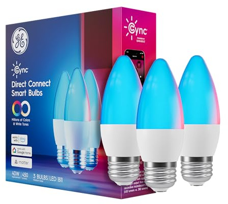 GE Cync Smart LED Light Bulbs, Color Changing Decorative Light Bulbs, Indoor WiFi Lights, Matter Compatible, Compatible with Alexa and Google Home, Medium Base (3 Pack)