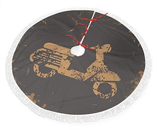 Motorrad-Thema, Weihnachtsbaumrock mit Quasten-Schnürung, Vintage-Motorrad-Sport-Illustration, für Weihnachtsbaumschmuck und Ornamente, Graubraun, 76 cm