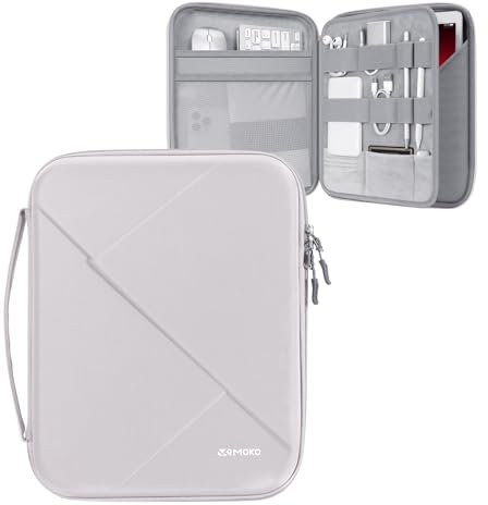 MoKo 13 inch Tablet Sleeve Bag for 13 inch iPad Air M3 2025, iPad Pro 13 M4/Air M2, Pro 12.9, Galaxy Tab S8+/S9+ 12.4, Hard Shell EVA iPad Bag with Storage and Padded Handle, Gray White