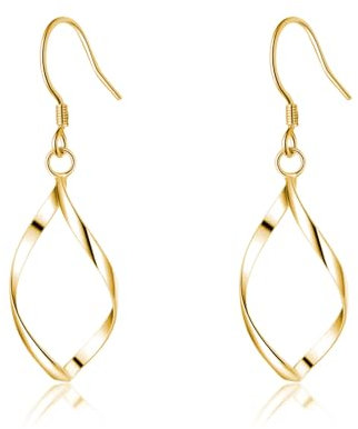 SLUYNZ Solid 925 Sterling Silber Hollow Curve Ohrringe Hängend für Damen Teens Spiral Linear Ohrhänger Ohrringe Tropfen Haken Ohrringe (B-Gold)