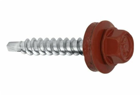 Trapezblechschrauben Bohrschrauben mit EPDM Dichtscheibe für Holzunterkonstruktionen - Blechbohrschraube für Holzuntergrund (RAL3009 - Oxidrot, 4,8 х 35 mm (250 Stück))