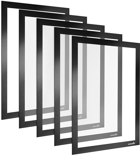 POPPSTAR Magnetrahmen A4 selbstklebend mit Magnetverschluss, schwarz, 5 Stück