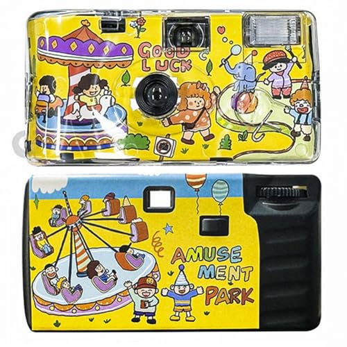 Disposable Camera 35mm with 12 Exposures 400 ISO Waterproof, Cute Cartoon Design, Built-in Film & Battery - Perfect for Travel, Beach, Parties, Graduation, and Kids' Gifts