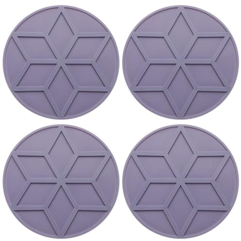QUARKZMAN 4 Stück Silikon-Untersetzer für heiße Töpfe und Pfannen, 4 Runde Topfhalter Mehrzweck-Hitzefester Untersetzer für Töpfe & heiße Gerichte, Arbeitsplatten, Untersetzer (Lila)