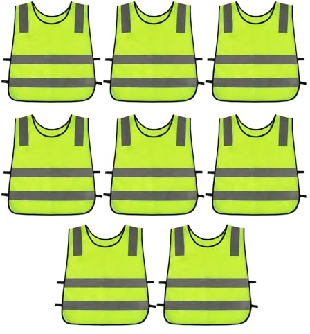 Gilet Jaune Enfant 8 pièces, Gilet de Sécurité Réfléchissant Vélo pour Enfants 3-12 ans, Gilet Reflechissant Velo-Éclairage, Léger et Respirant, Idéal pour École, Vélo, Sport et Randonnée