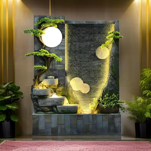 LED Tiered Fountain Retro Yard Garden Home Bonsai Villa Decoration Large Fountain Wall Liquid Water Fountain for Home, Garden, Office, Living Room, Bedroom, Bathroom, Outdoor/Indoor,SPA