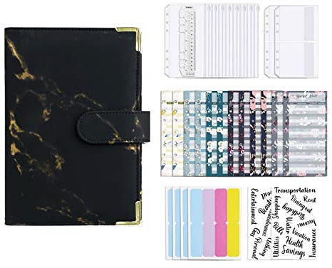 Notebook Binder with Label Stickers for Cash Bills Budgeting Expense Saving Black