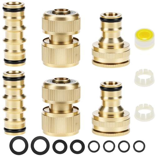 QWORK® Lot de 6 connecteurs de tuyau d'arrosage en laiton pour tuyaux diamètre intérieur 12 mm - comprend 2 connecteurs mâles doubles, 2 embouts de tuyau, 2 connecteurs de robinet