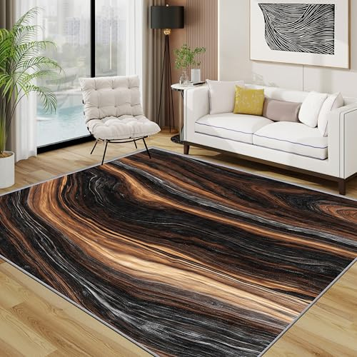 TerroVee Holzmuster Teppich Waschbar, Holzoptik Teppich 80x150 cm, Braun Schwarz rutschfest Waschbar Pflegeleicht Teppiche Für Schlafzimmer Küche, Braun Schwarz