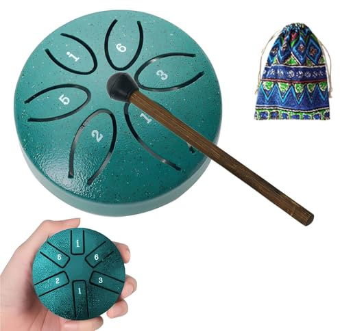 Zungentrommel Steel Tongue Drum,3 Zoll 6 Töne C-Key Handpan Drum Percussion Instrument,Mini Steel Tongue Drum,Chakra-Trommel,Handpan Instrument Stahlzungentrommel,Für Meditation Yoga (Grün)