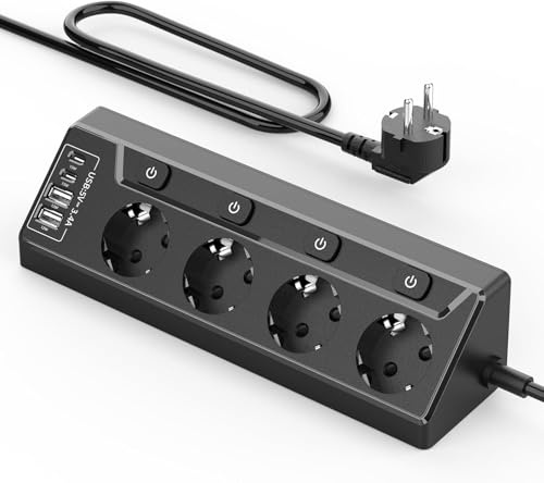 Inhwatek Eck Steckdosenleiste Überspannungsschutz mit USB C, 4 Fach Tischsteckdose Mehrfachsteckdose mit 2M Kabel (3680W,16A) Steckdosenleiste Wandmontage für Küchemit Heim Büro
