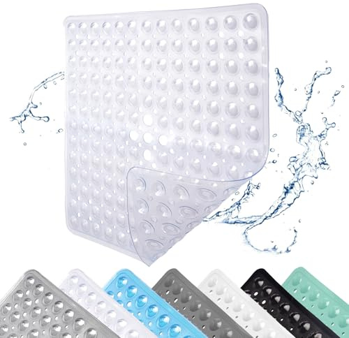 Tappetino da Doccia Antiscivolo, 53x53cm Tappeto da Bagno Quadrato Antiscivolo con Ventose, Tappeto Doccia in PVC Antiscivolo, per Docce, Bianco Trasparente