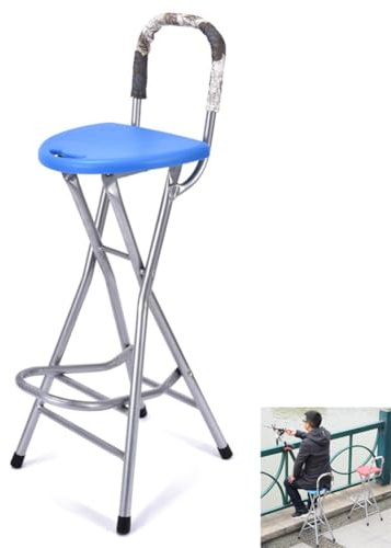 LSUAOSSUE Klappbarer Barhocker, Tragbarer, klappbarer Hochstuhl for Erwachsene mit Griff, Frühstückshocker Rückenlehne und Fußstütze, zusammenklappbarer Hochhocker(Blue)