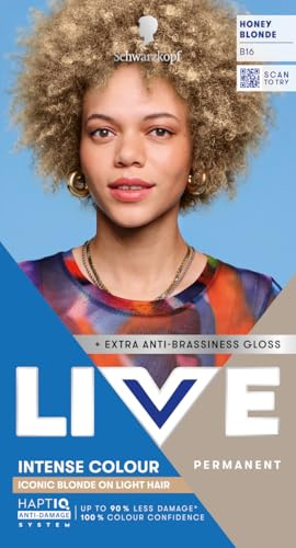 Schwarzkopf LIVE Intense Colour Hair Dye, B16 Honey Blonde | Permanent Blonde Hair Dye, HaptiQ Anti-Damage System, Long-Lasting Results, with Colour Refresh Gloss