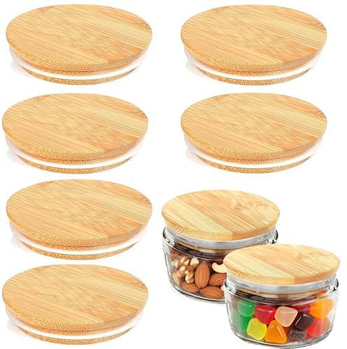 6 Pcs Wood Lids for Gü Pots, Wood Jar Lids with Silicone Sealing | Round Reusable Glass Storage Can Lid for Gu Pot, Yogurt Jar, Cheesecake Jars