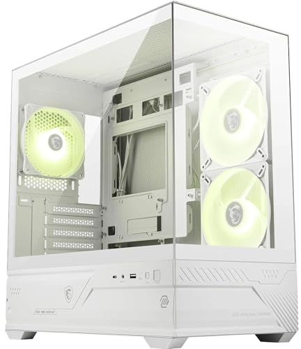 MSI MAG PANO M110R WHITE - Mini-tower Gaming PC Case - Supports GPU up to 410 mm in length, Removable Dust Filters, USB 20Gbps (Type-C), ATX & Micro-ATX Motherboard support