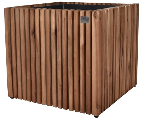 lamorenda Pflanzgefäß Pflanzkübel Blumenkübel Holz Akazie inkl. Kunststoffeinsatz 48 x 48 x 44 cm Dunkelbraun