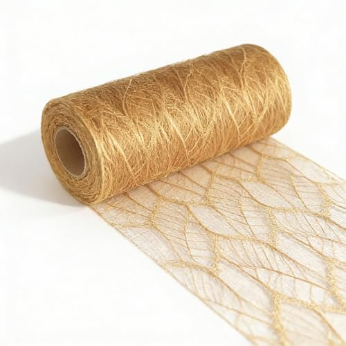 Serviettenshop Tischläufer Nature Line Gold (15cm x 15m) – Filigranes Dekovlies in Netzoptik, festliches Tischband für Hochzeit, Weihnachten & Party, Jute-Optik, zuschneidbar
