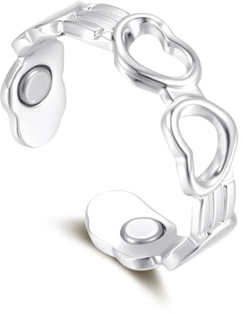 Zolkamery Vital Ring, 2026 Neu Silber Magnetring für Damen, Anti Anxiety Ring mit Magnete, Einfach/Blume/Herz/Wellen Verstellbar Vitalring für Besseren Schlaf, Magnet Ring zur Gewichtsabnahme