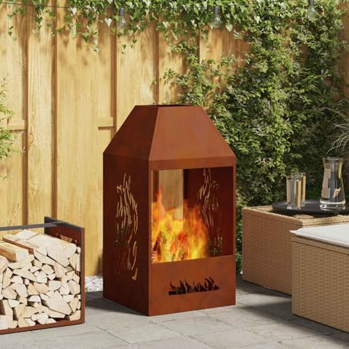 Mokuyary Braune Glut, 50 x 50 x 100 cm, Corten-Stahl, Feuerschale, multifunktional, für Garten, Heizung, Terrasse, Camping