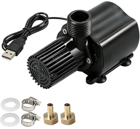Machify USB Submersible Water Pump, 5V 4W 500L/H Mini Brushless Dc, High Lift, Quiet, for Fountain Aquarium Hydroponics, Accompanied By 2 Water Pipe Connectors, 2 Rubber Gaskets, 2 Metal Rings