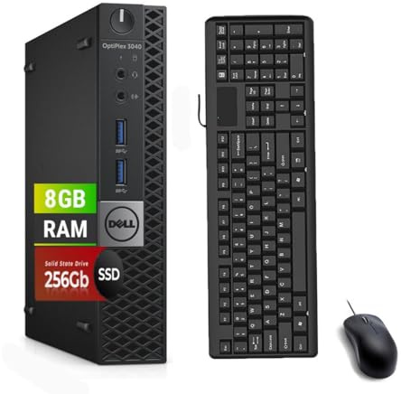 Dell OptiPlex 3040 Mini PC Desktop Computer, Intel Pentium G4400T, 8 Go RAM, SSD 256 Go, Bluetooth, Clavier QWERTY, Souris, USB WiFi, Windows 11 Pro (reconditionné)