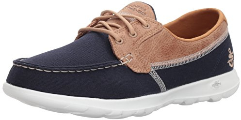 Skechers Women's Go Walk Lite Coral Boat Shoes, Navy Textile/ White Trim, 3 UK