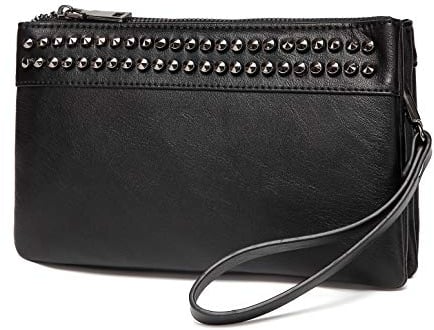 VASCHY Clutch Damen, ELegant Nieten Weiches Kunstleder Handtasche Umhängetasche Wristlet Clutch Crossbody für Hochzeit Freizeit Party Schwarz