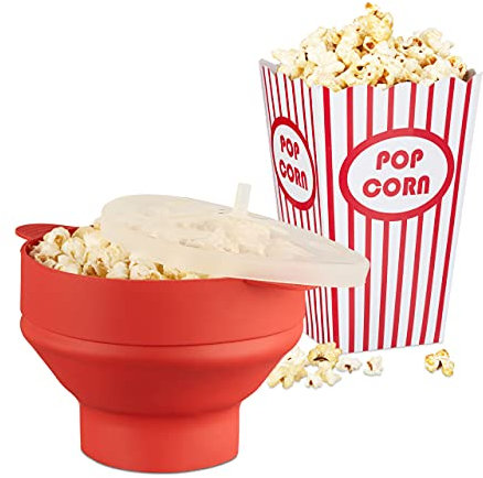49 tlg. Popcorn Set, Popcorn Maker Silikon rot, Popcorntüten, Zubereitung in der Mikrowelle, Popcorn Popper BPA-frei