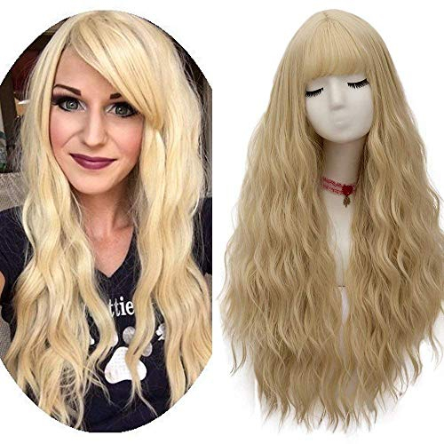 Mildiso Perücke Damenperücke Lang Blond Locken Perücken mit pony Natürlich Wig/Für Frauen Alltag Anime Cosplay Kostümparty Halloween Karneval 001B
