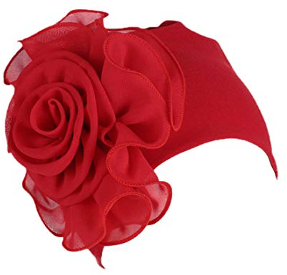 YONKOUNY Turban Hut Damen Sommer Elastisch Wraps Blumenmuster Kopftuch Chemo Hut Kopfbedeckung Kopfbedeckungen Kappe Kopfband Turban Mütze Beanie (Rot)