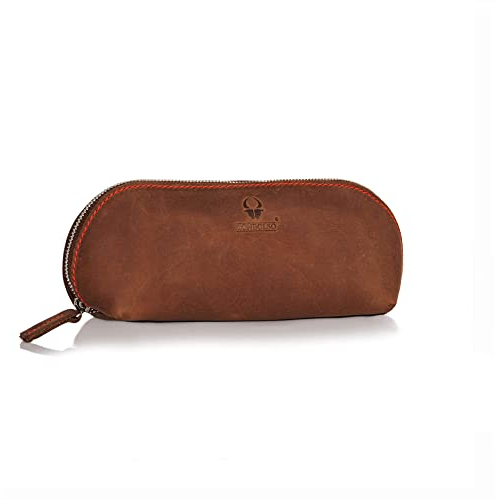 DONBOLSO® Federmappe Valencia Leder Federmäppchen für Damen und Herren Schule Federtasche Uni Schlampermäppchen Groß Braun
