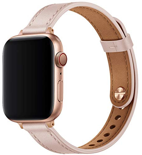 OUHENG Bracelets fins compatibles avec Apple Watch 46 mm/49 mm/45 mm/44 mm/42 mm, bracelet fin en cuir véritable pour femme pour iWatch Ultra 3/2/1, SE 3/2/1, Series 11 10 9 8 7 6 5 4 3 2 1 (sable