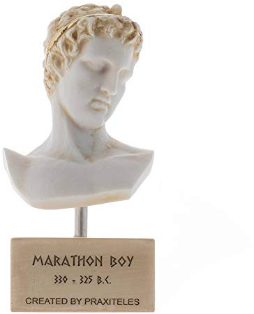 Marathon Boy Ephebe Des Marathon-athleten Alabaster Statue Büste Goldton Marmorsockel 19 cm