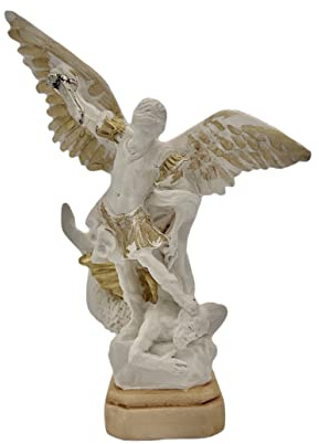 Statue St. Michael Erzengel aus Kunstharz 13 cm weiß