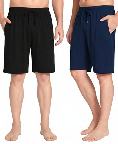 Chalier Cozy Pyjamahose Herren Kurz Schlafanzughose Modal 2er-Pack | Weich Verstellbare Taille Geschenk für Männer Sommer Schlafshorts mit Beidseitige Taschen 2er-Pack