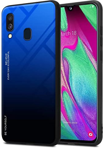cadorabo Housse Compatible avec Samsung Galaxy A40 en Bleu - Noir - Coque de Protection Bicolore en Silicone TPU et Dos en Verre trempé