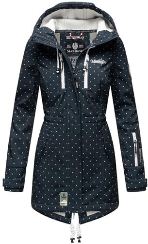 MARIKOO Damen Softshelljacke (XS-3XL) mit Kapuze - Wasserabweisend, Fleece innen, Tasche am Arm, Mantel, Warme Jacke Frauen B614 (XS, Navy-wD)