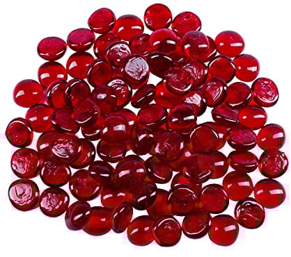 Galashield Rote flache Glasmurmeln für Vasen Glas Edelsteine Perlen Kieselsteine Vasenfüller (0,5 kg, ca. 100 Stück)