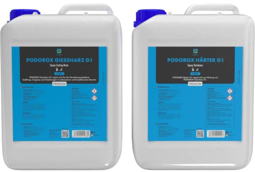 Epoxidharz Gießharz mit Härter | 45 kg PODOROX G1 | glasklar und geruchsarm | Zum Gießen | glasklar und transparent | Komplett für Anfänger und Profis | Epoxidharz Resin Set | Epoxyharz| Resin Set