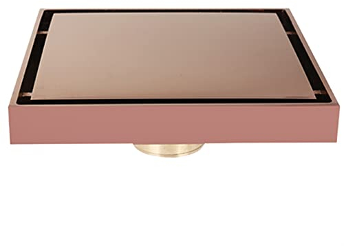 Drain Douche Carré Drain de Plancher Caniveau de Douche Siphon de Sol Couverture Plate au Look Invisible Laiton Cheveux Crépine for Cuisine Salle de Bain WC Balcon,15x15cm (Blanco : ROSE GOLD)