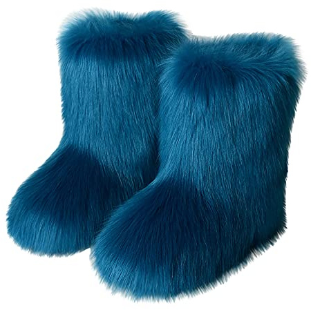 Botte pour Femmes Coloré Chaussons Fausse Fourrure Botte de neige Doublé polaire Chaussons Confortable Chaleureux Antidérapant Intérieur extérieur Maison Pantoufles Chaussures de marche Hiver