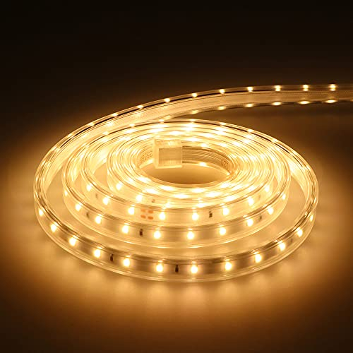 HOFTRONIC - LED Strip 2M 3000K Warmweiß, LED Streifen 2835 High Lumen LEDS, 230V, Innen -und Außenbereich - 60 LEDS/m - IP65 Wasserdicht Flexibel LED Band Dimmbar Küche, Garten & Badezimmer