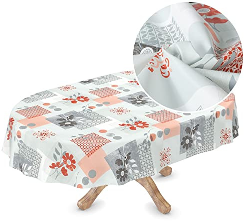 Wachstuchtischdecke Wachstischdecke Meterware Wachstuch abwaschbare Tischdecke PVC frei Oval 137 x 220cm Schnittkante Lola