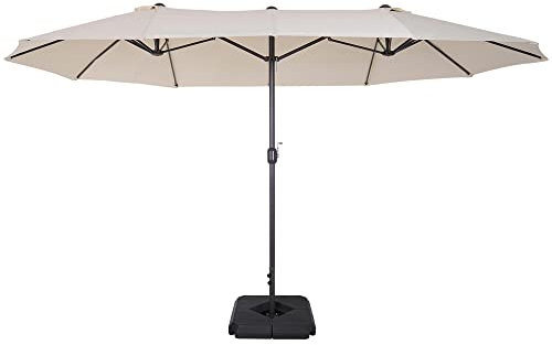 Outsunny 4.6m Garden Parasol Double-Sided Sun Umbrella Patio Market Shelter Canopy Shade with Weight Base, Beige